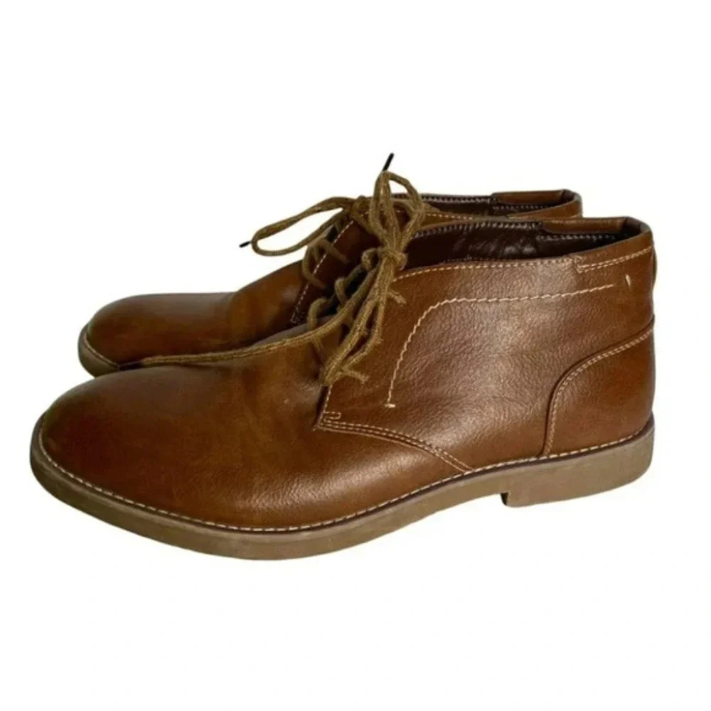 Attention Kane Chukka‎ Boots 9.5M Brown Faux Leather Lace Up Mid Top Shoes